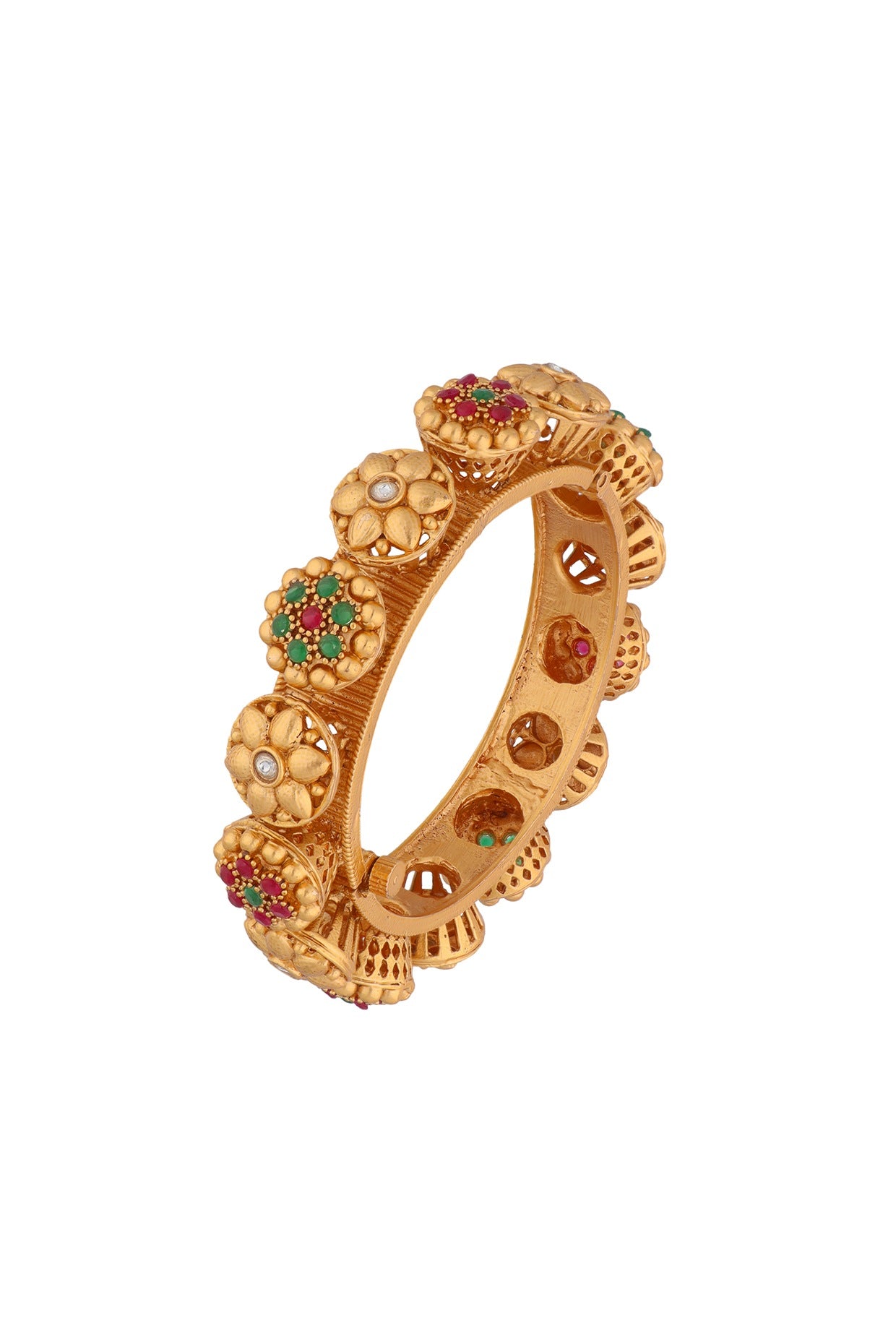 Gold Plated Kundan Polki Temple Bangle