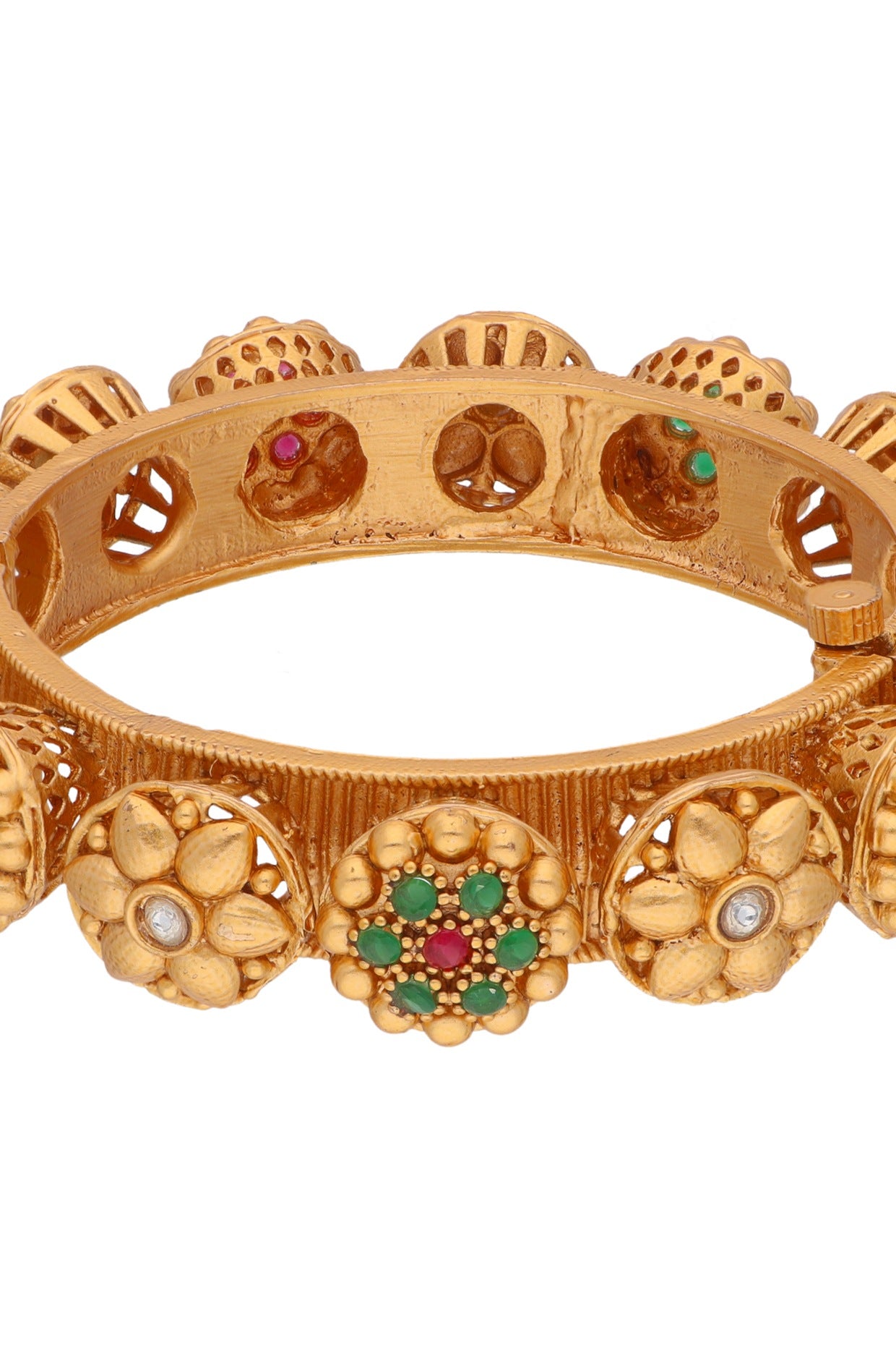 Gold Plated Kundan Polki Temple Bangle