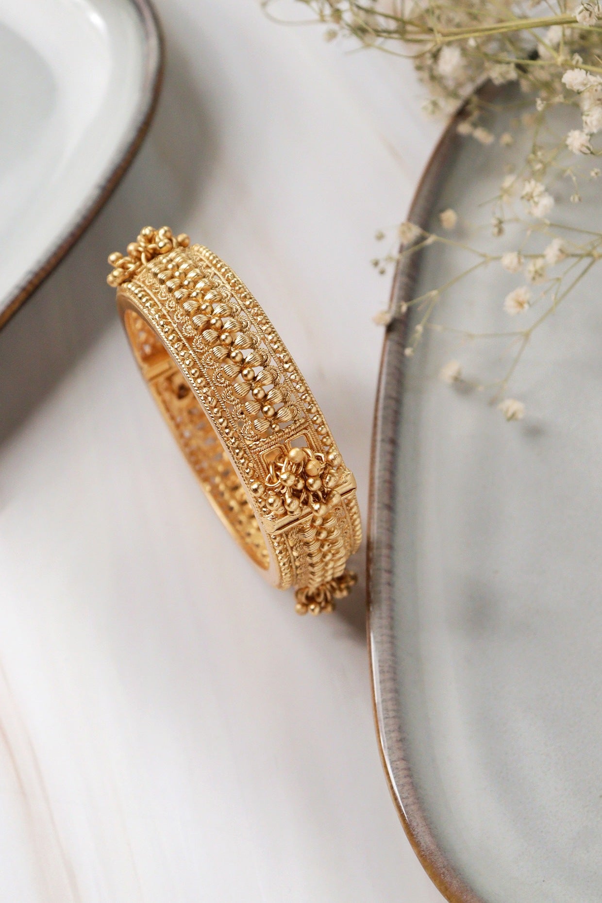 Gold Plated Kundan Polki Temple Bangle