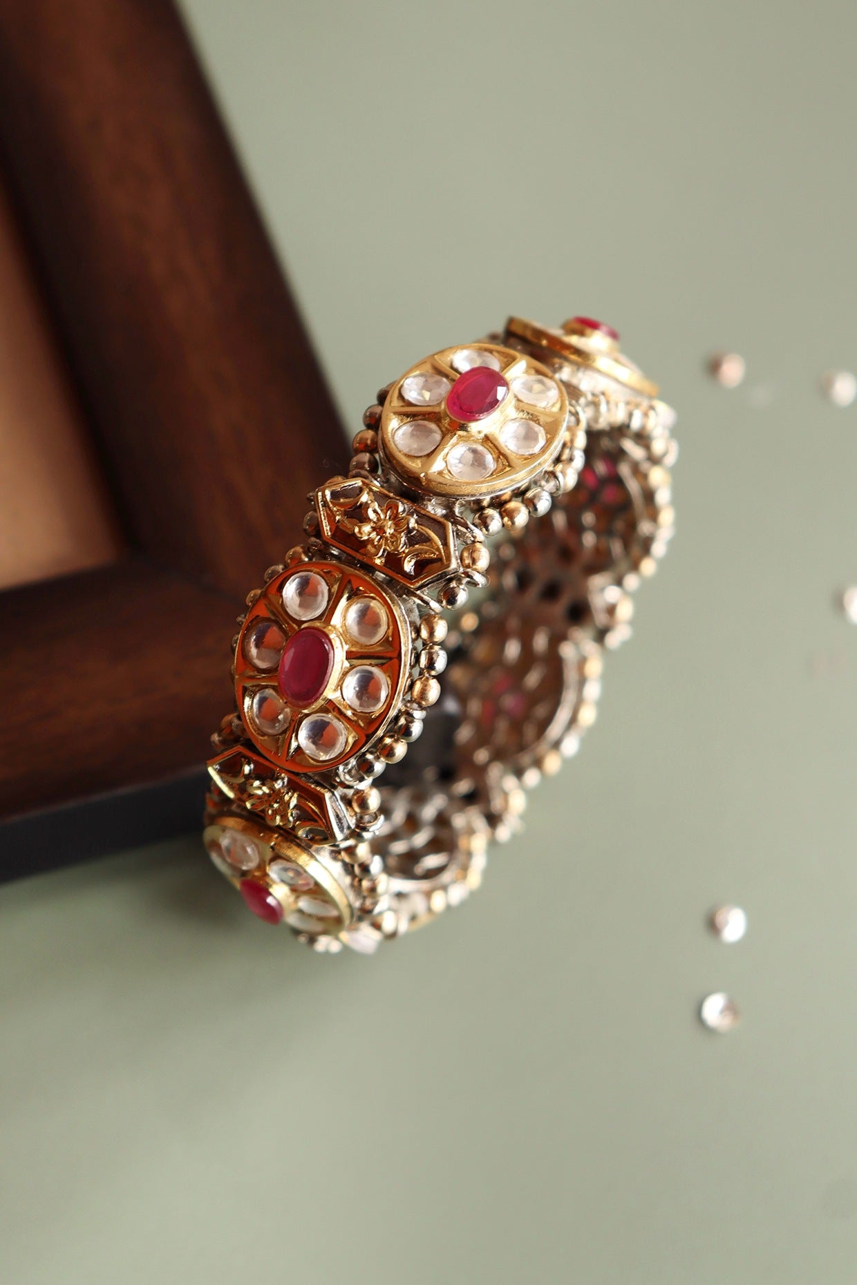 Gold Finish Kundan Polki Handcrafted Bangles