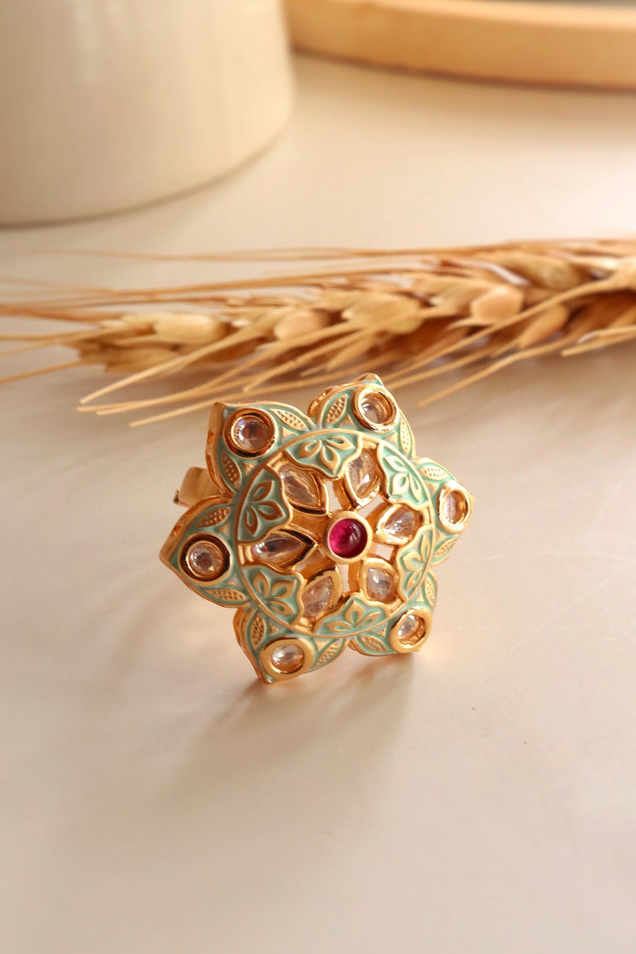 Gold Finish Handcrafted Enameled Ring