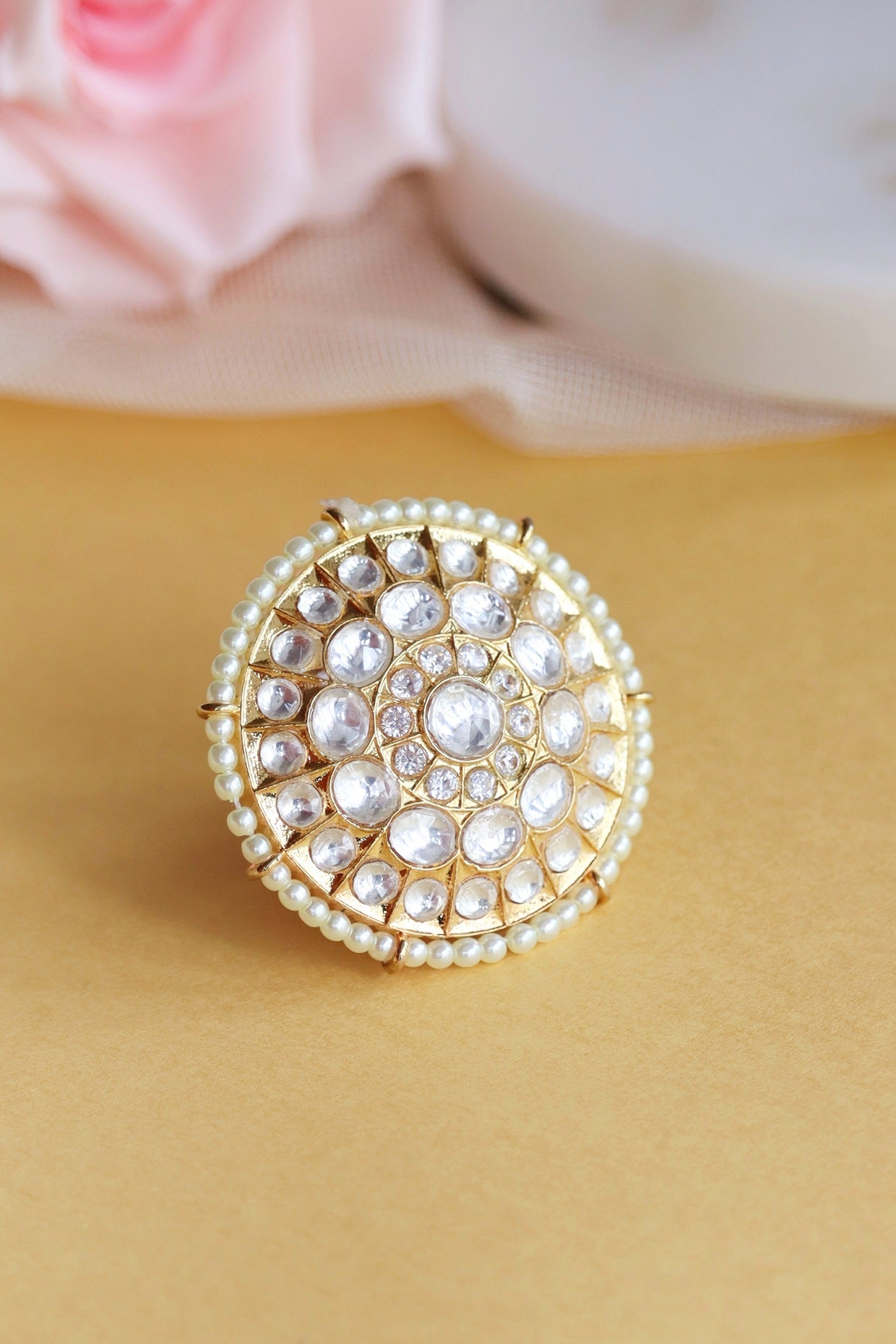 Gold Finish Pearl Handcrafted Ring