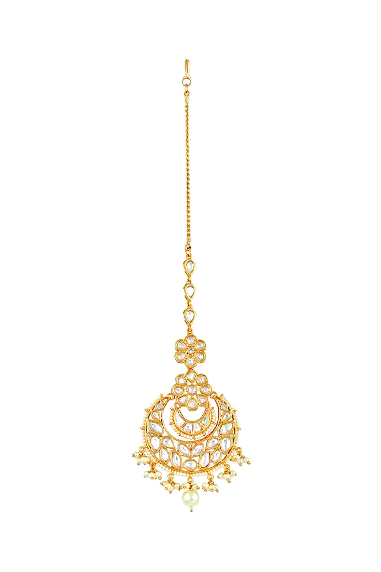 Gold Finish Handcrafted Maang Tikka With Kundan Polki