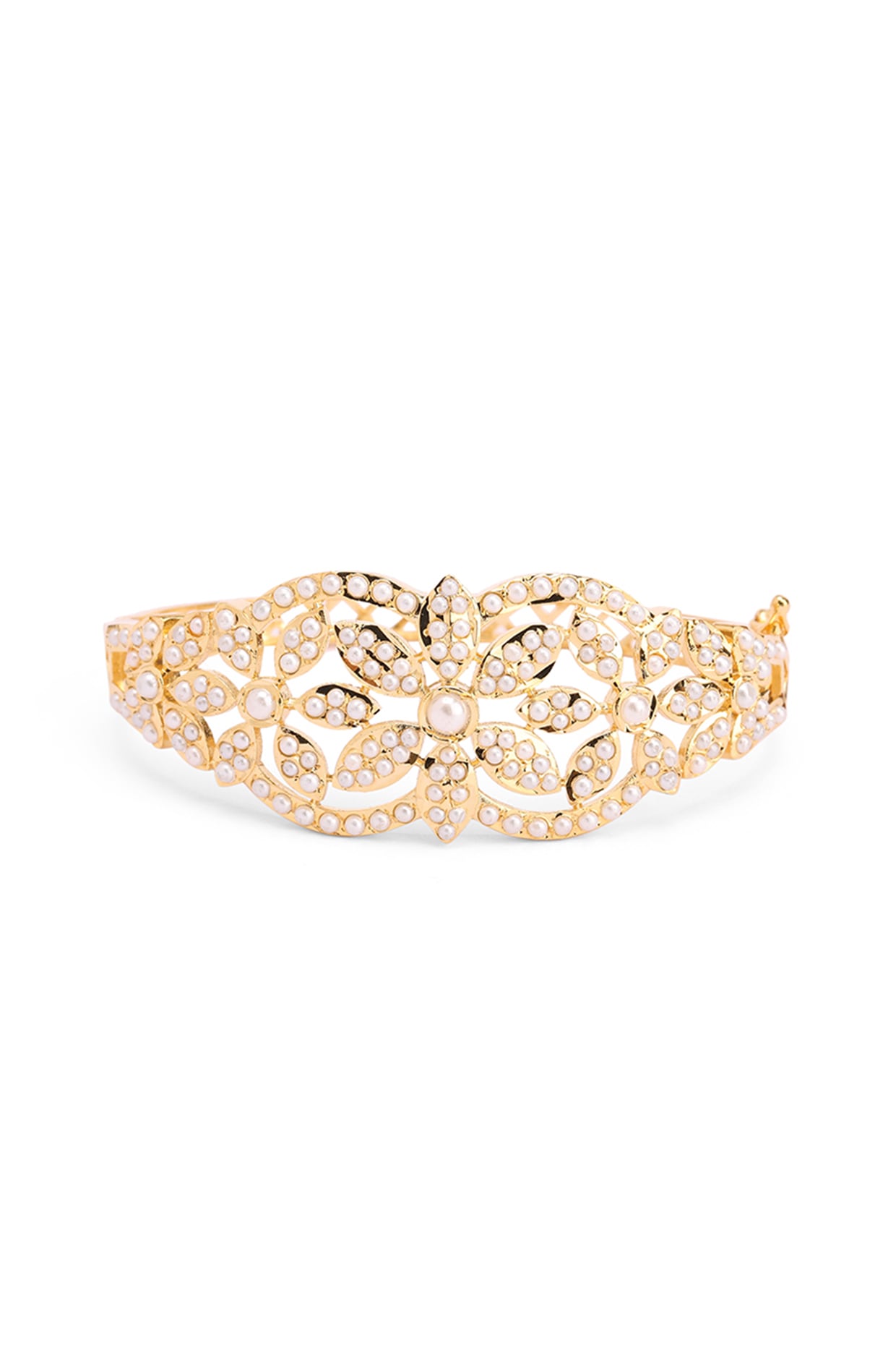 Gold Plated White Semi-Precious Stone & Jadau Floral Bangle