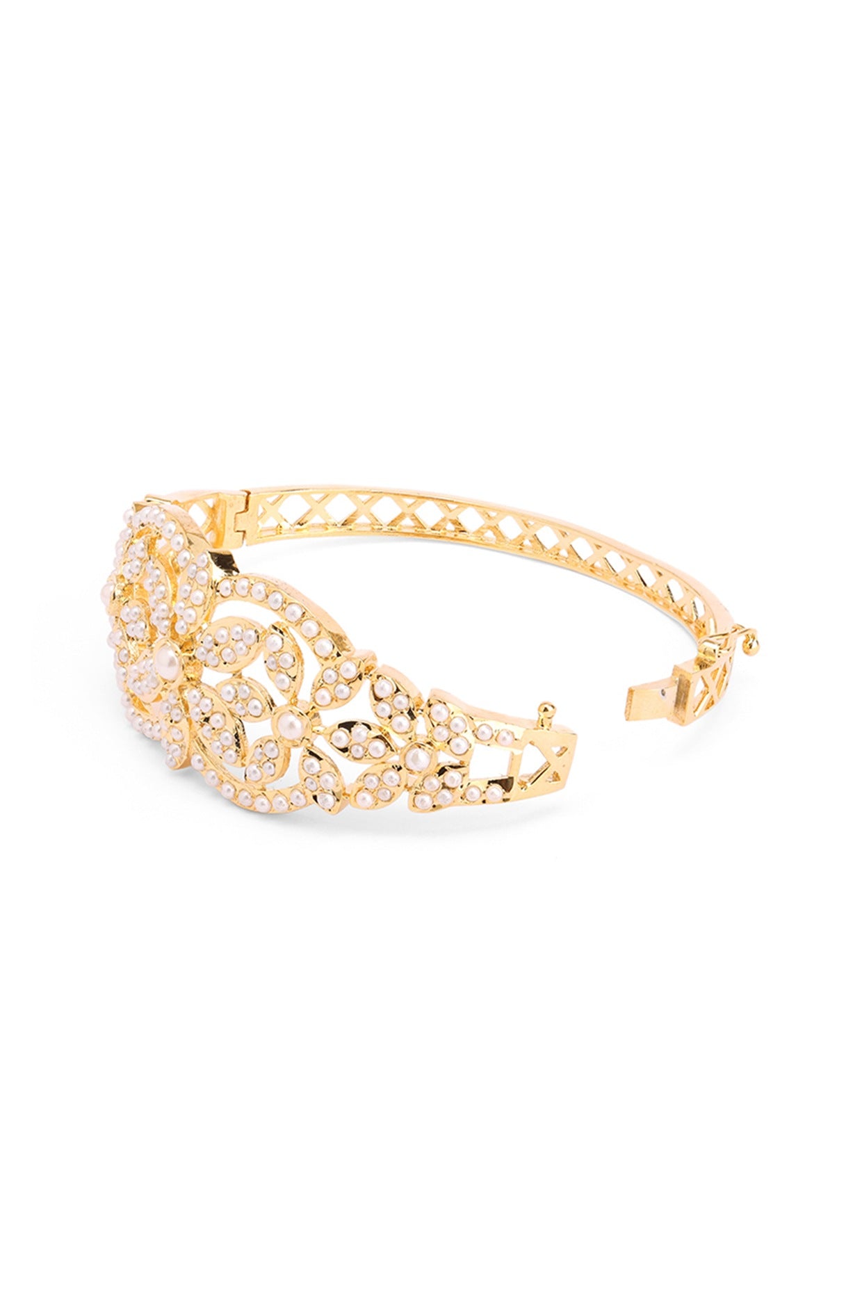 Gold Plated White Semi-Precious Stone & Jadau Floral Bangle