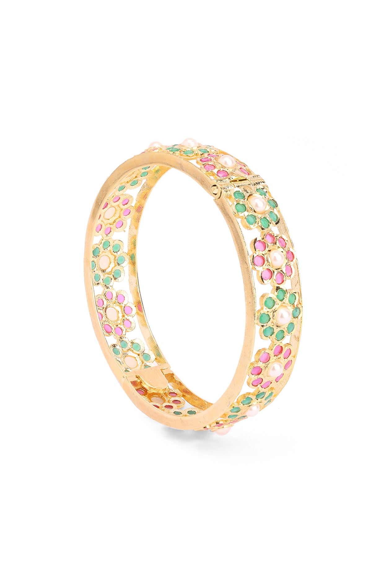 Gold Plated Multi-Colored Semi-Precious Stone Floral Bangle