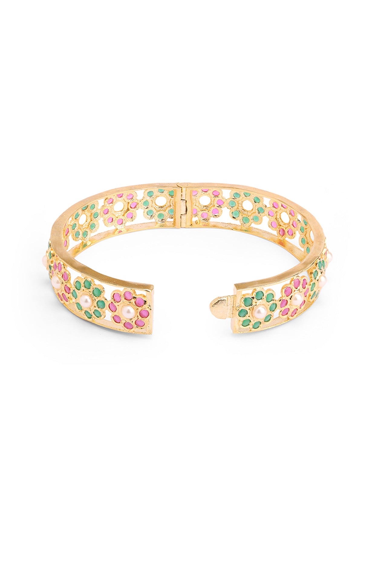 Gold Plated Multi-Colored Semi-Precious Stone Floral Bangle