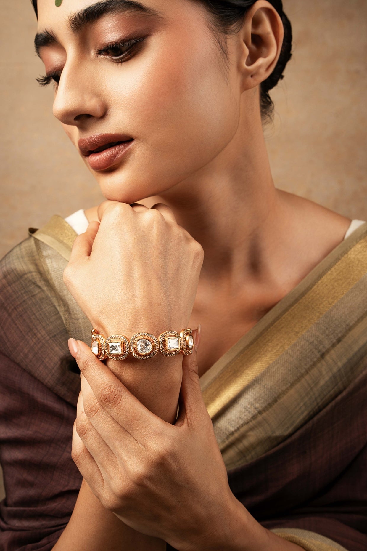 Gold Plated Kundan Polki Bangle