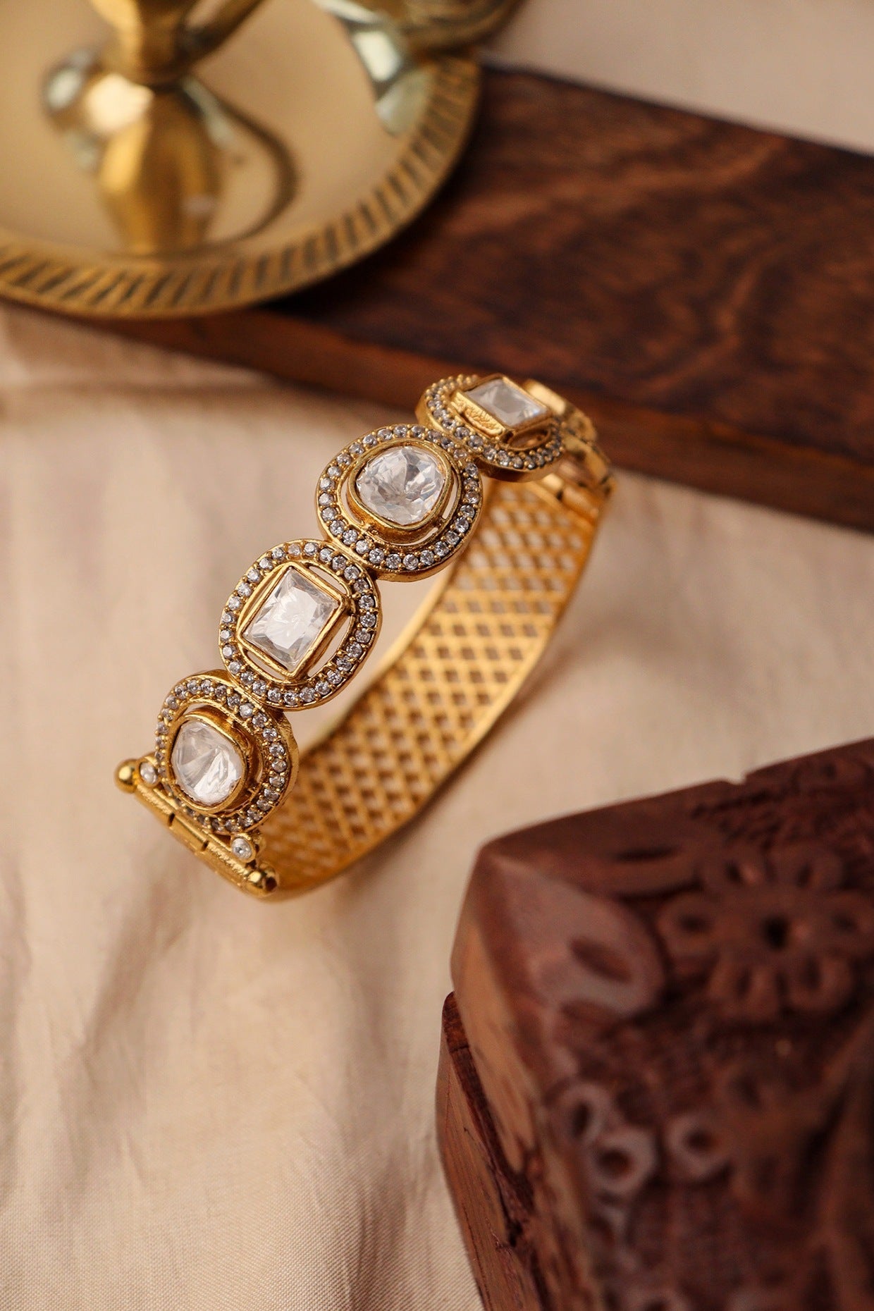 Gold Plated Kundan Polki Bangle