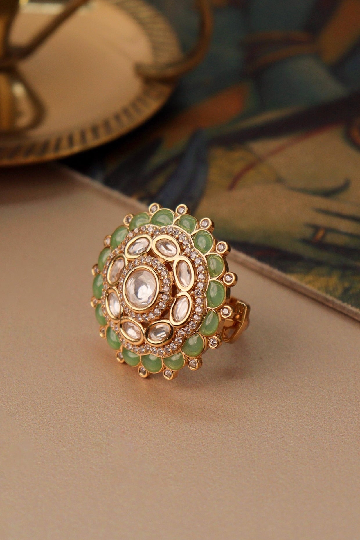 Gold Plated Kundan Polki Ring