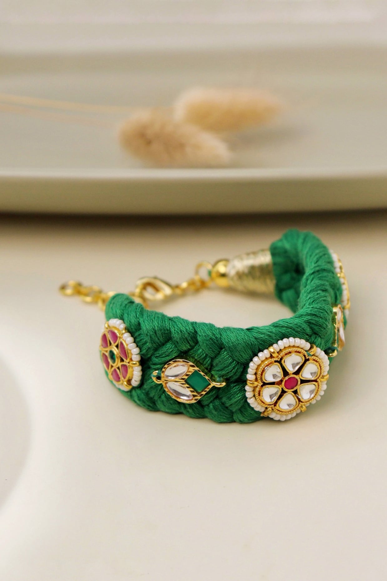 Gold Plated Kundan Polki Floral Bracelet