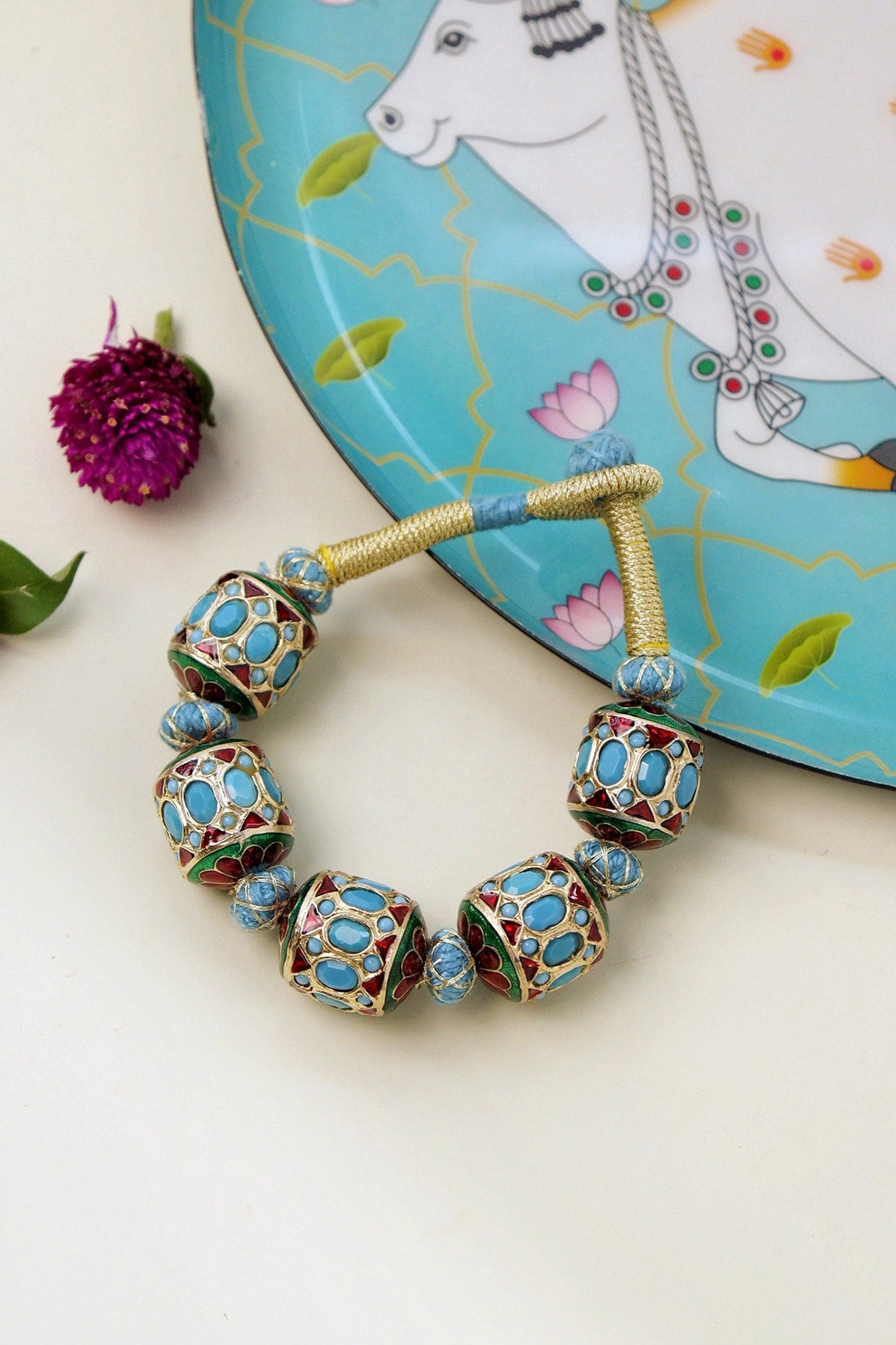 Gold Plated Turquoise Semi-Precious Stone Enamelled Bracelet