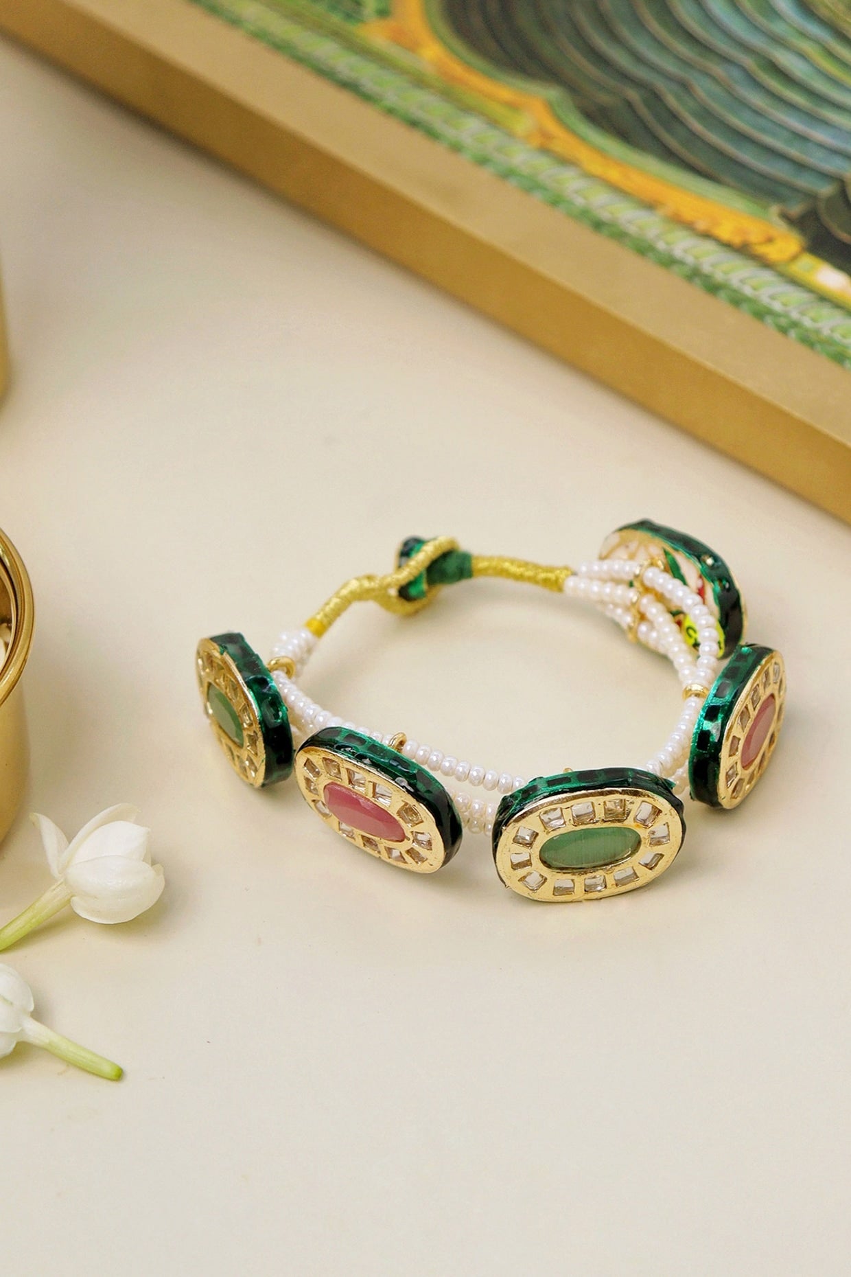 Gold Plated Semi-precious Stone Enameled Bracelet