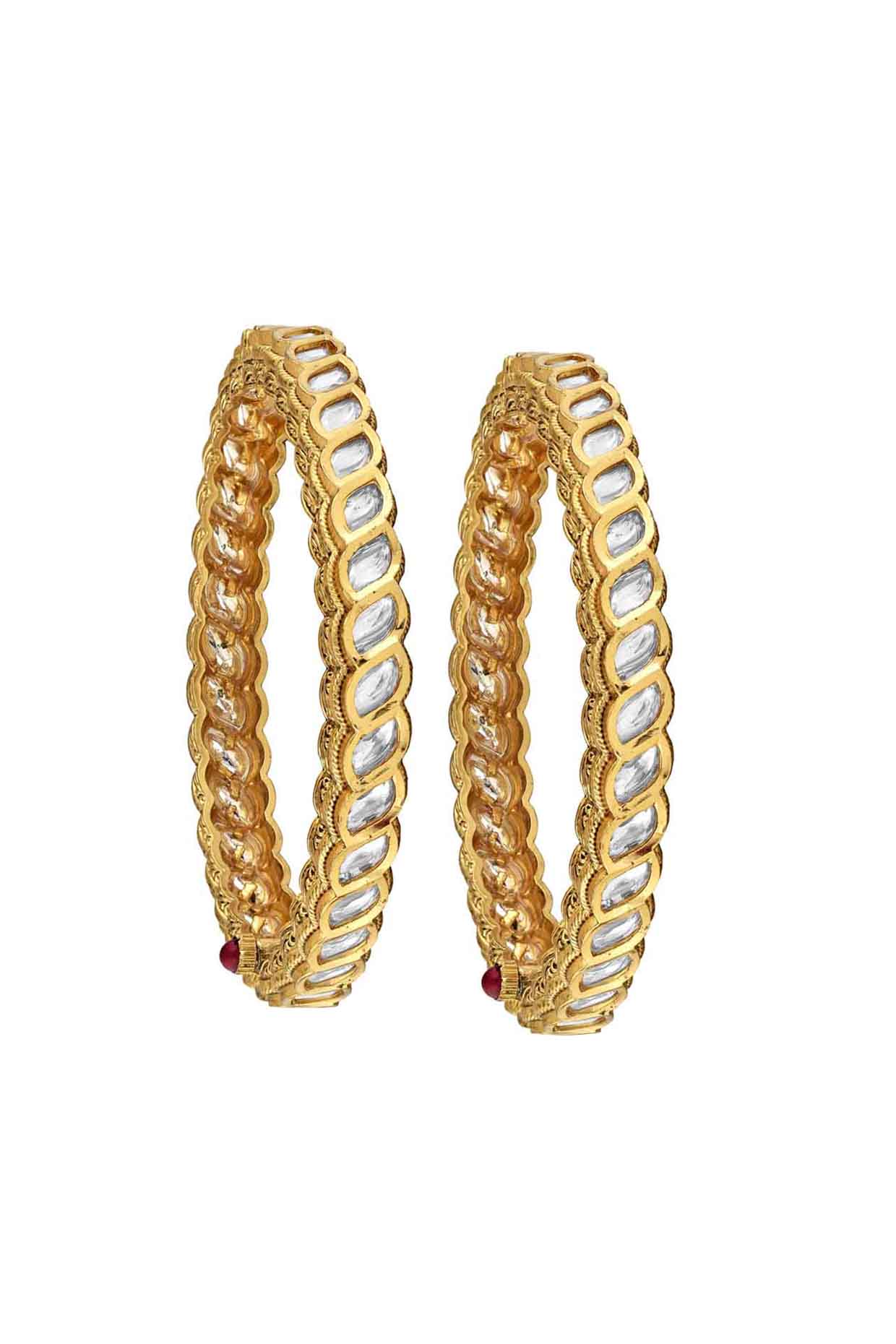 Gold Finish Kundan Polki Bangles (Set of 2)