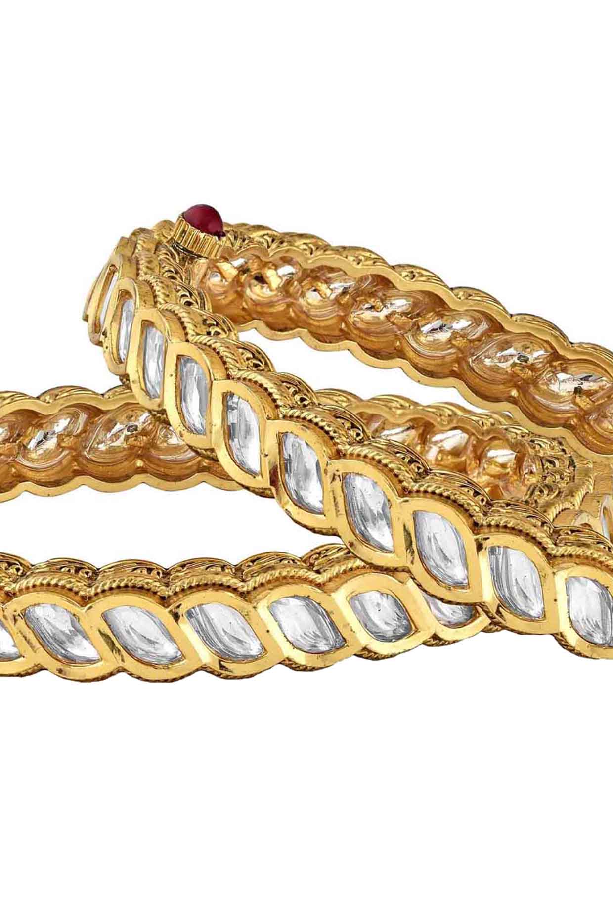 Gold Finish Kundan Polki Bangles (Set of 2)