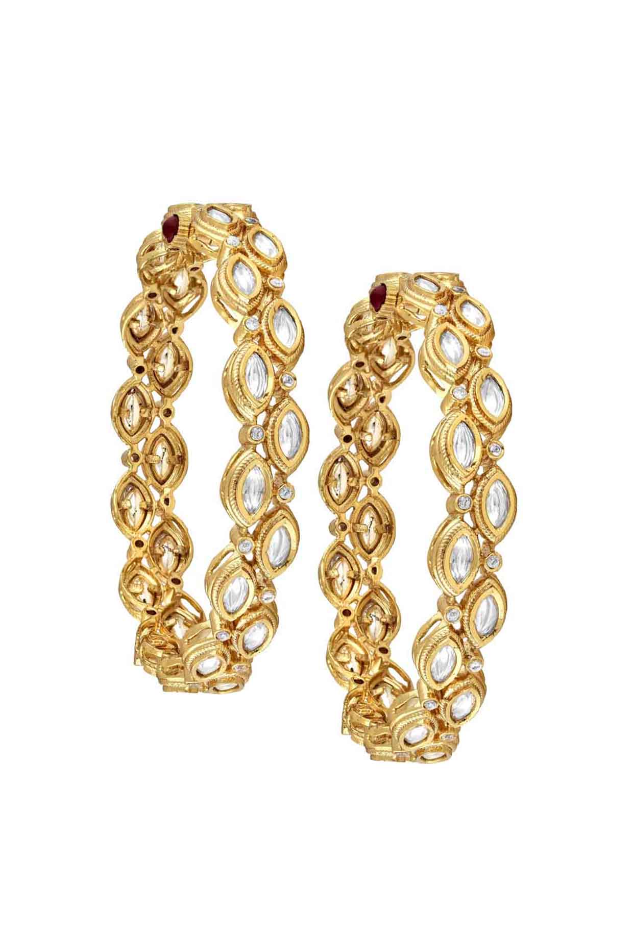 Gold Finish Marquise Kundan Bangles (Set of 2)