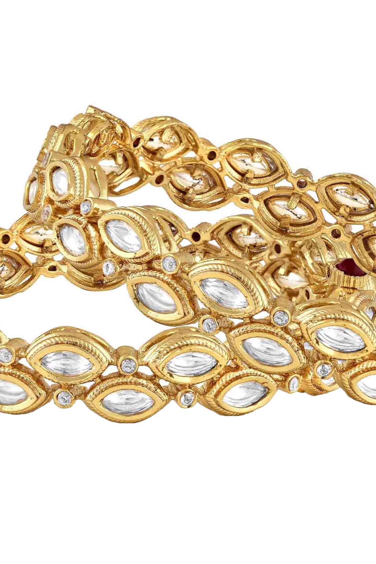 Gold Finish Marquise Kundan Bangles (Set of 2)