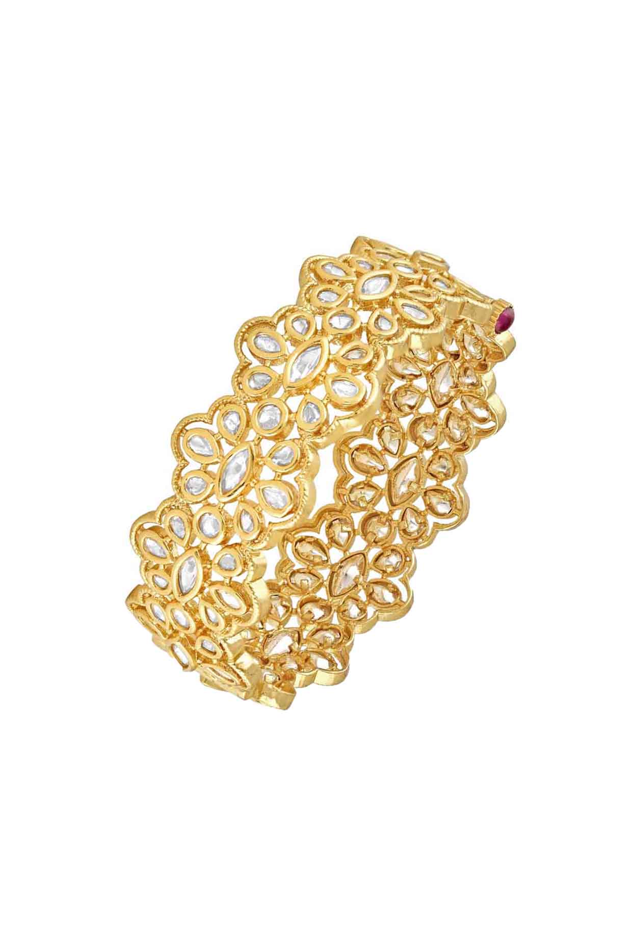 Gold Finish Kundan Polki & Semi Precious Stone Bangle