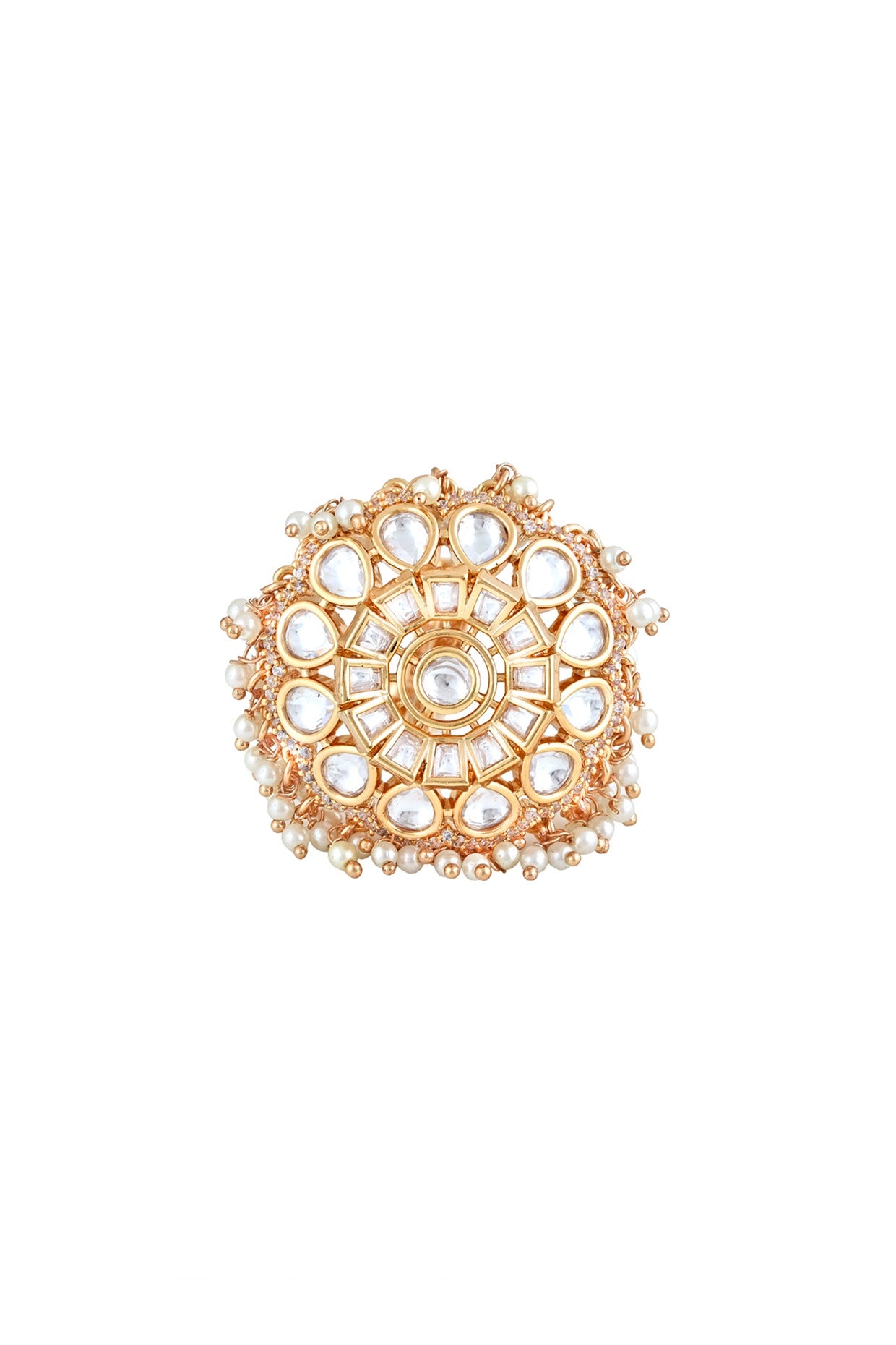 Gold Finish Pearl & Semi Precious Stones Bridal Ring