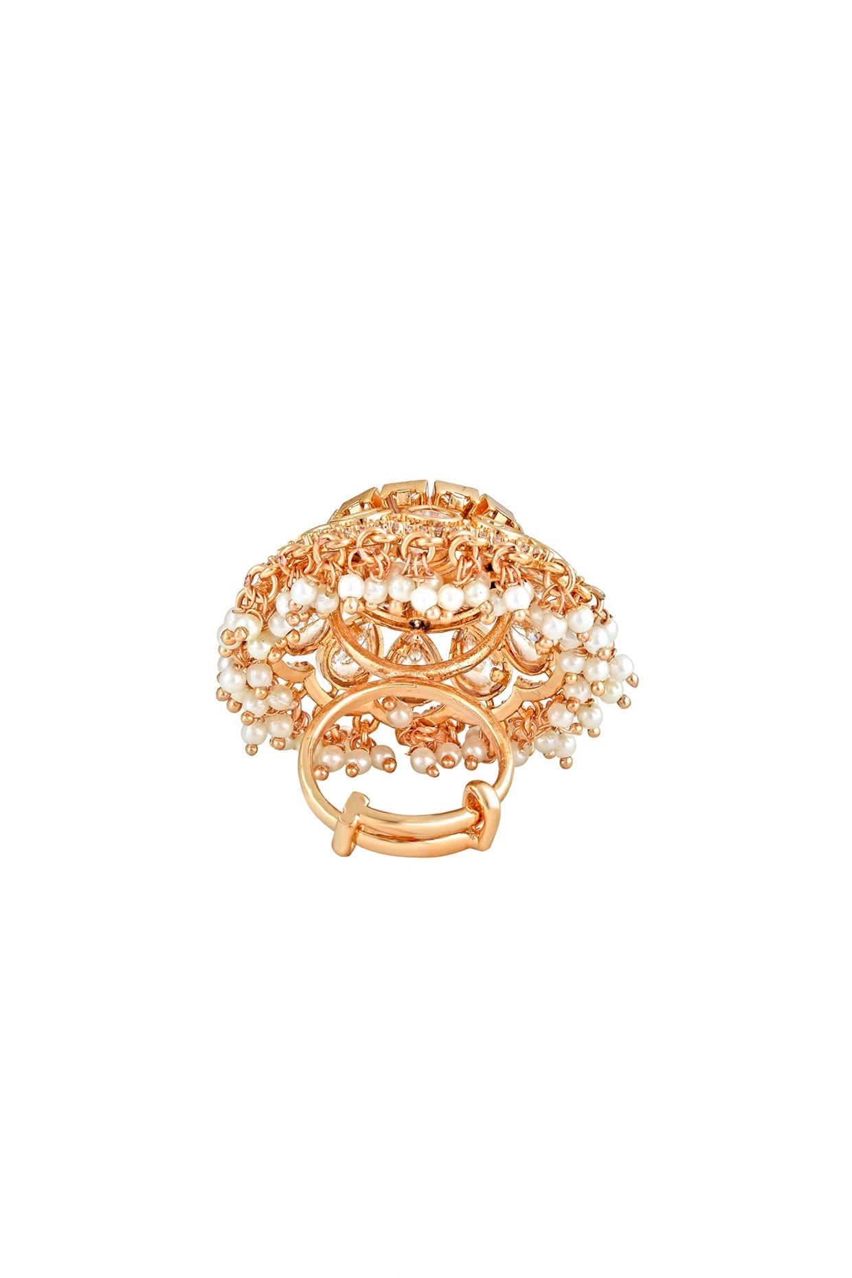 Gold Finish Pearl & Semi Precious Stones Bridal Ring