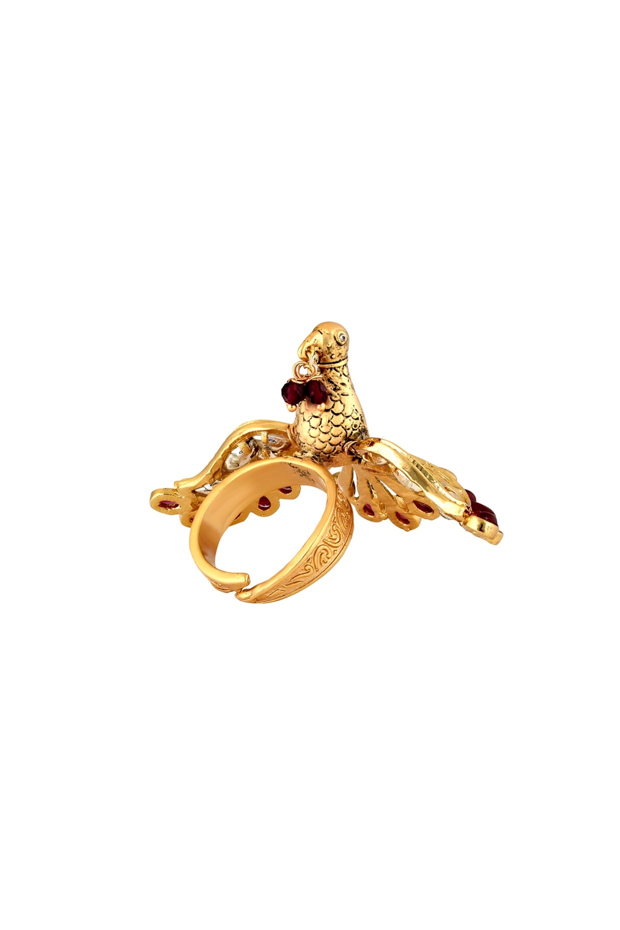 Gold Finish Semi Precious Stones Bridal Ring