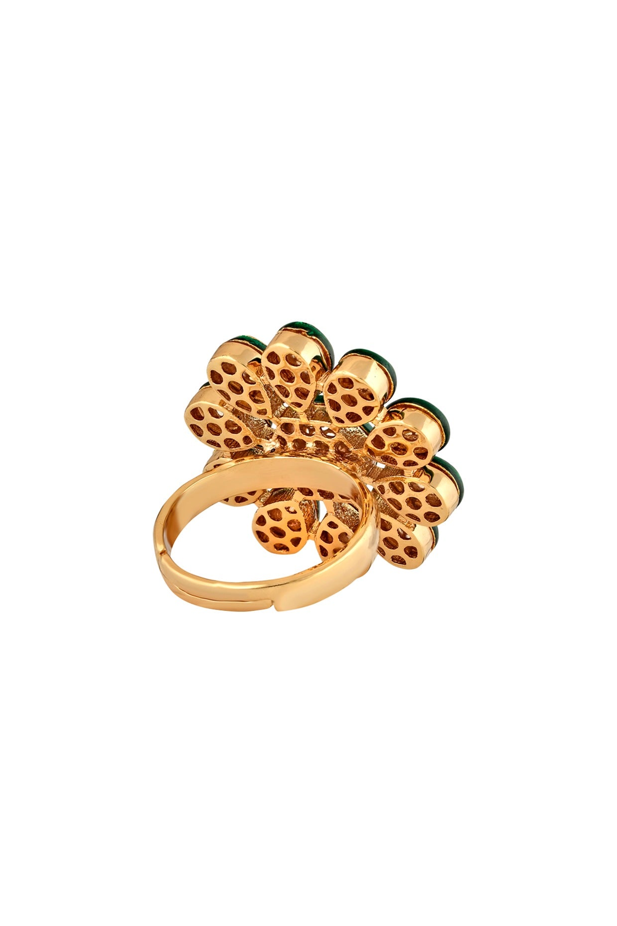 Gold Finish Kundan Polki Bridal Floral Ring