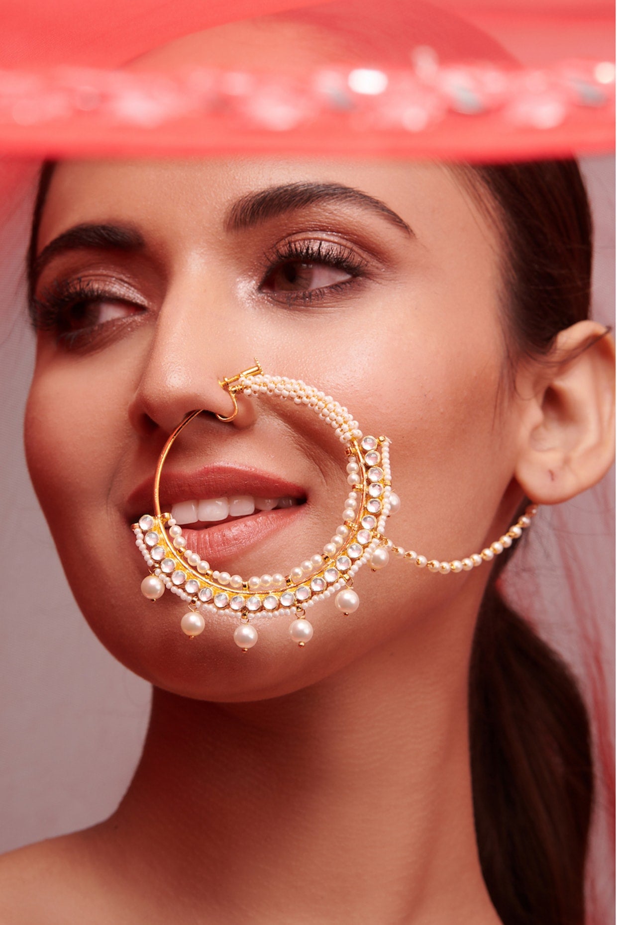 Gold Finish Pearl Bridal Nose Ring