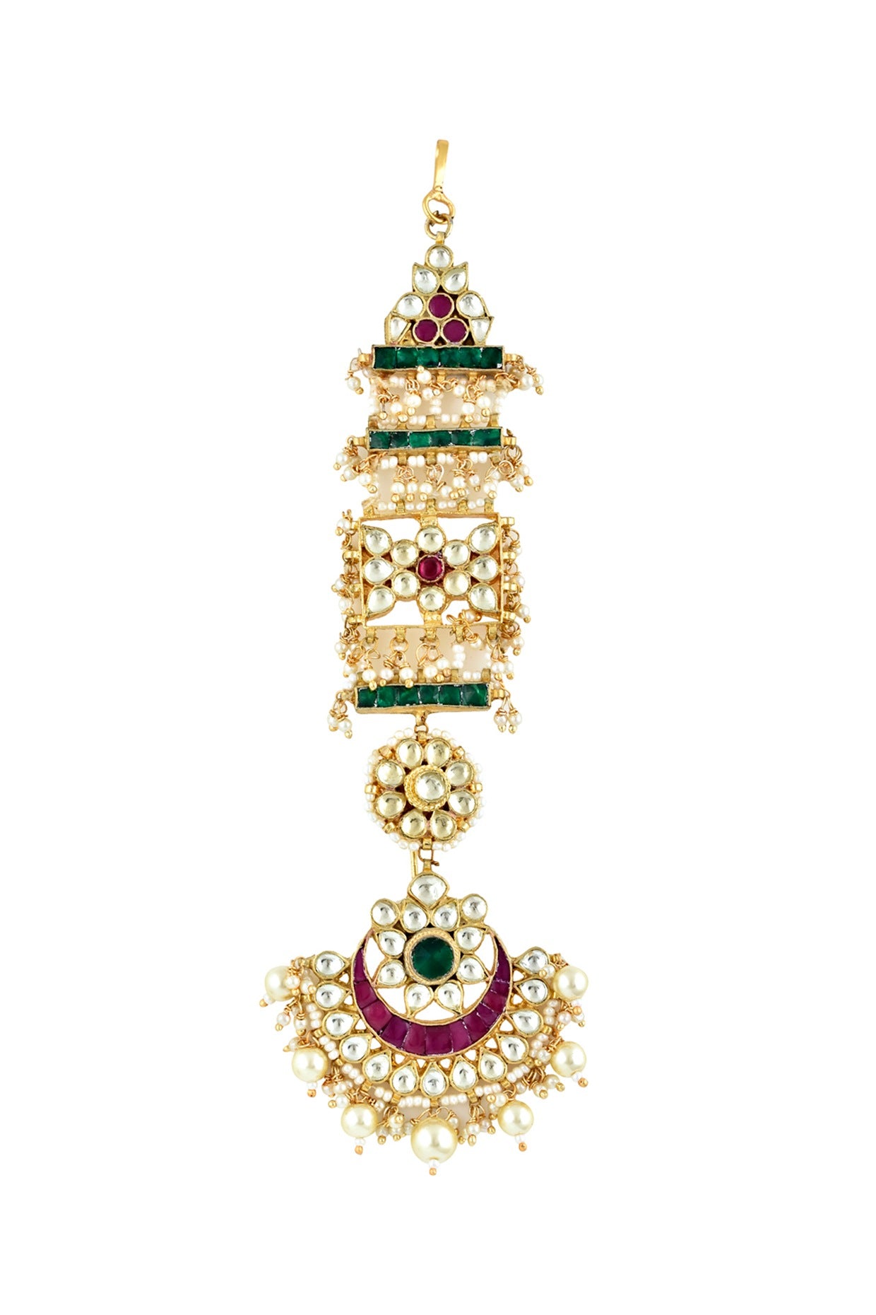 Gold Finish Kundan Polki & Semi Precious Stones Bridal Mangtikka