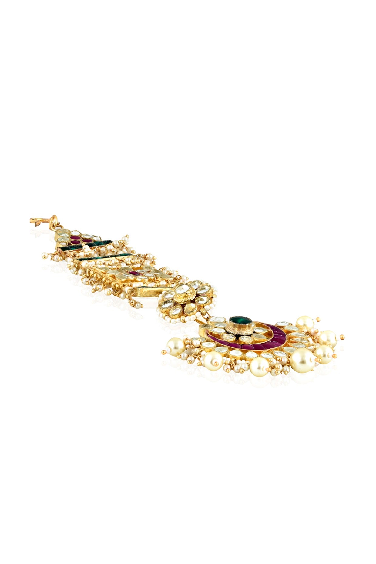 Gold Finish Kundan Polki & Semi Precious Stones Bridal Mangtikka