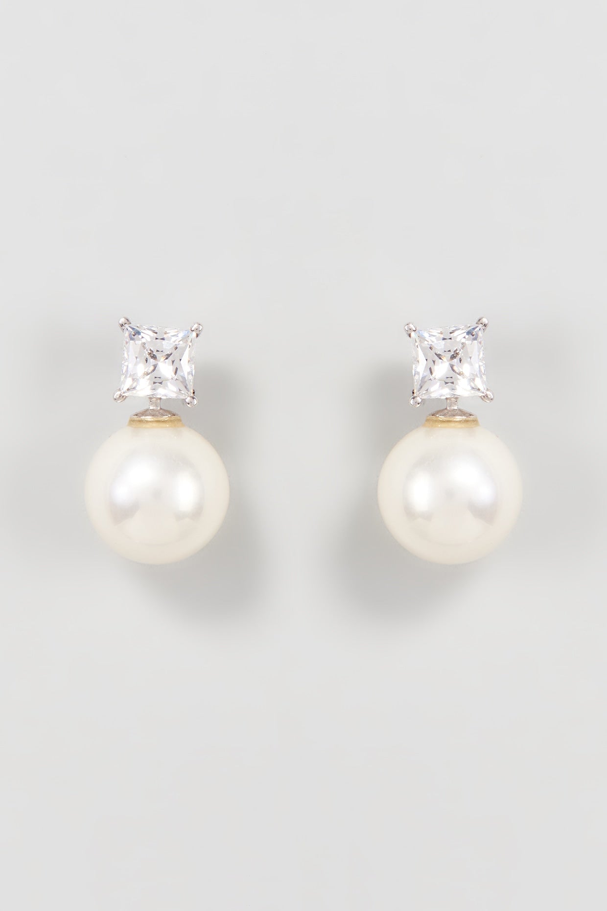 White Finish Swarovski Zirconia & Pearl Dangler Earrings In Sterling Silver