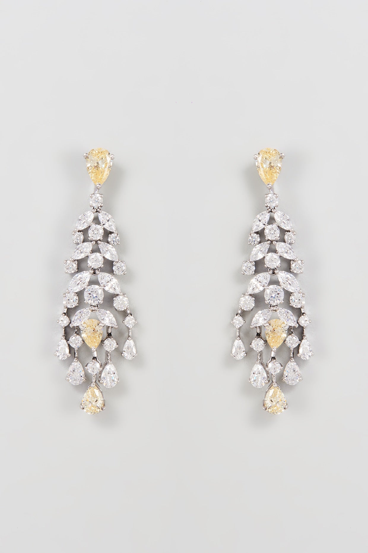 White Finish Swarovski Zirconia Chandelier Earrings In Sterling Silver