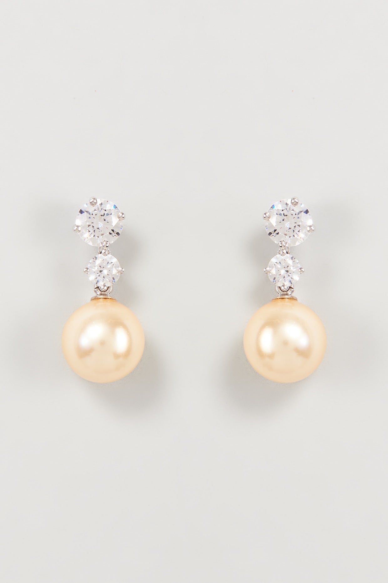 White Finish Swarovski Zirconia & Pearl Dangler Earrings In Sterling Silver