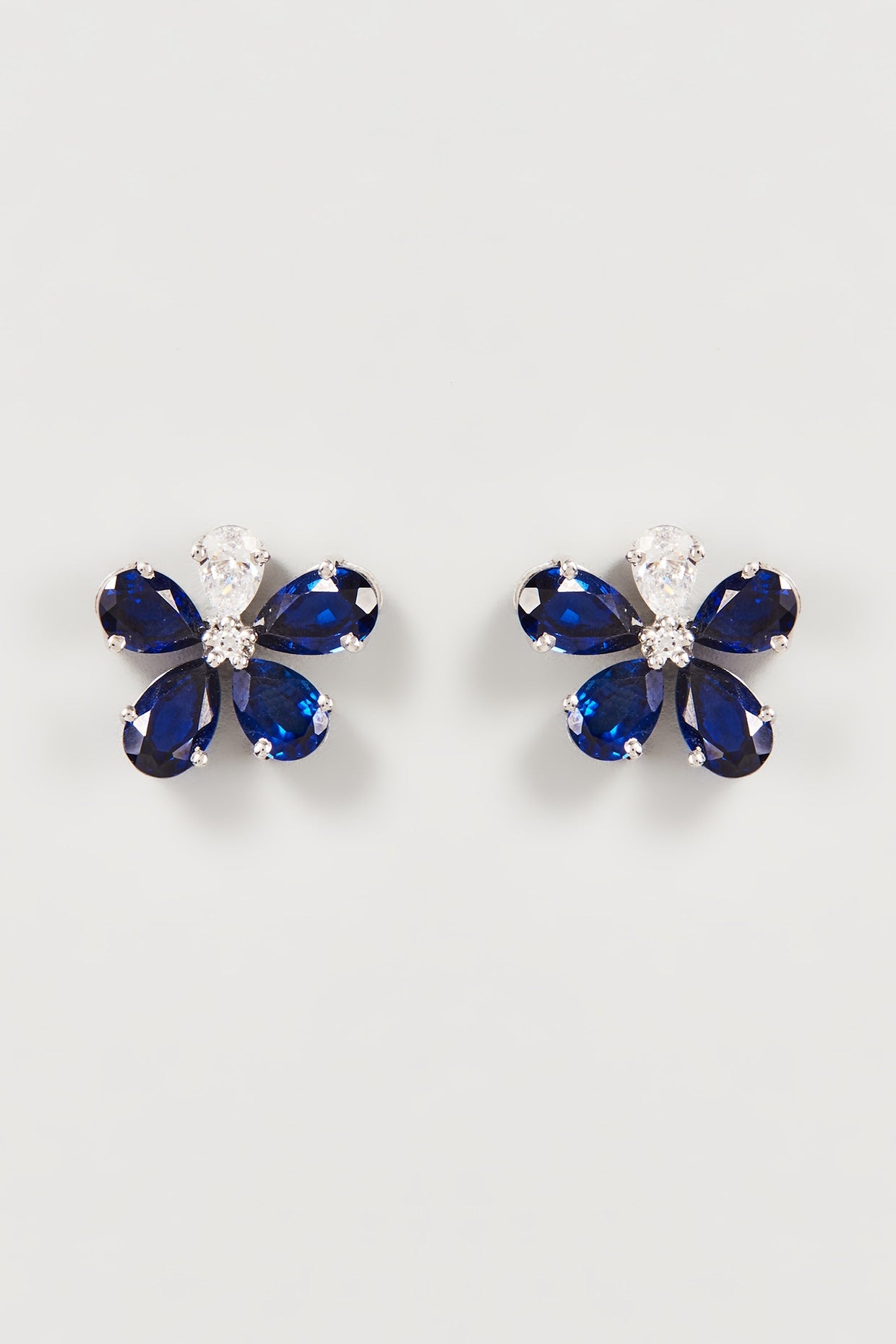 White Finish Blue & White Swarovski Zirconia Earrings In Sterling Silver