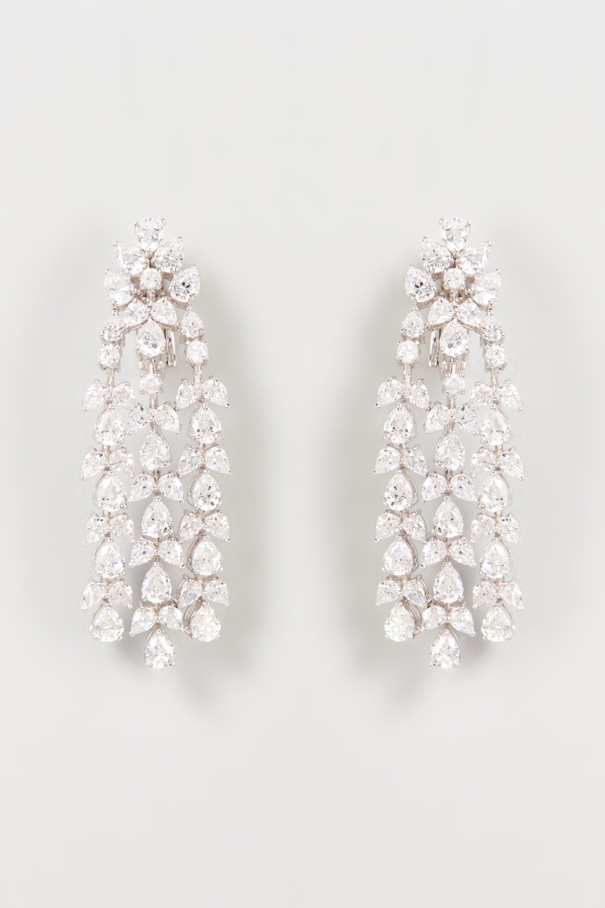 White Finish Swarovski Zirconia Chandelier Earrings In Sterling Silver