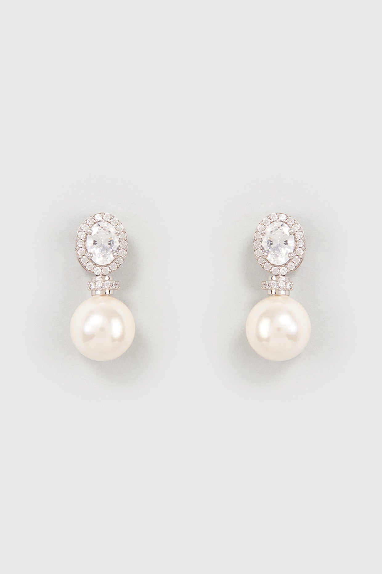 White Finish Swarovski Zirconia & Pearl Dangler Earrings In Sterling Silver