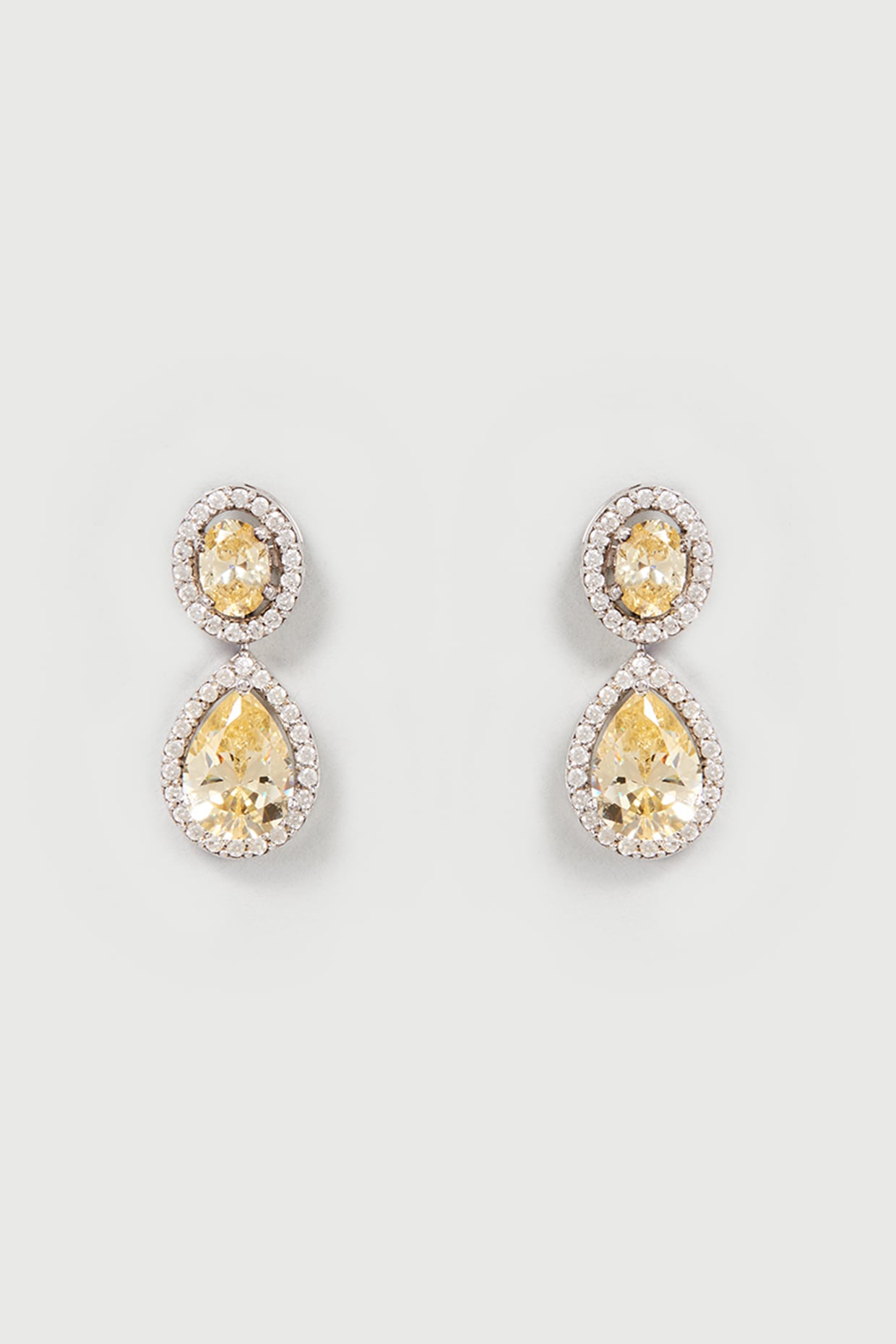 White Finish White & Yellow Swarovski Zirconia Dangler Earrings In Sterling Silver