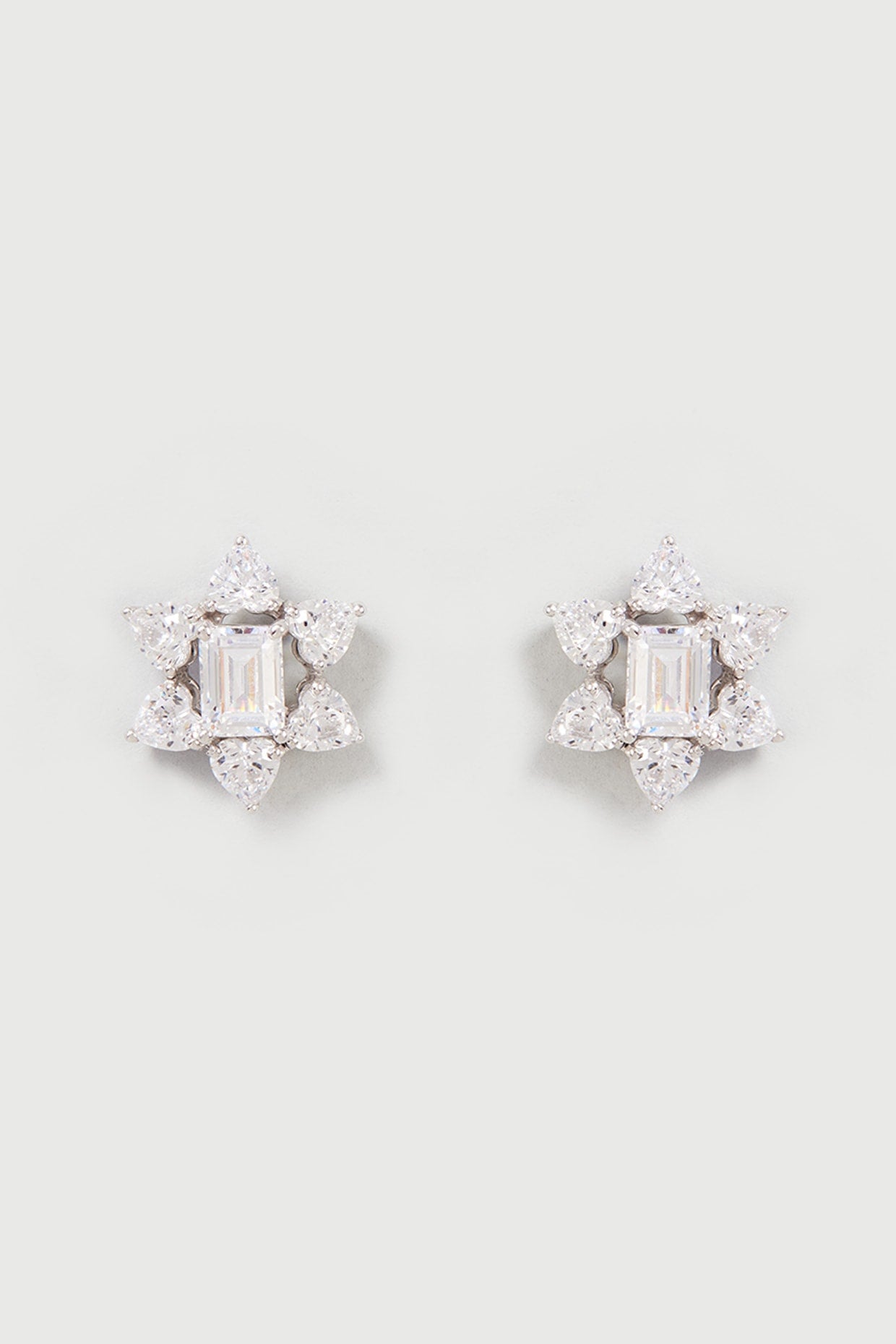 White Finish Swarovski Zirconia Earclips In Sterling Silver