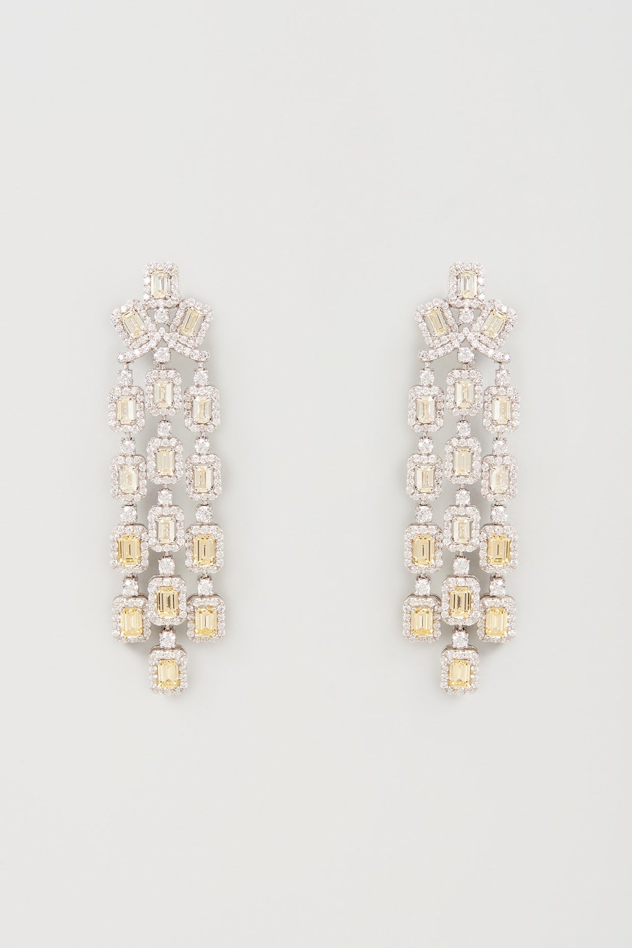 White Finish Swarovski Zirconia Chandelier Earrings In Sterling Silver