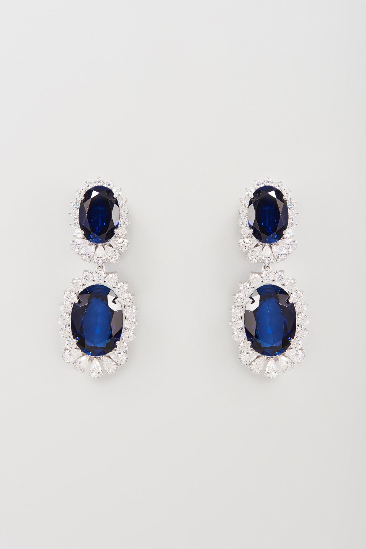 White Finish White & Blue Swarovski Zirconia Chandelier Earrings In Sterling Silver