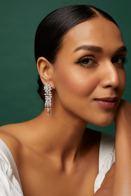 White Finish Swarovski Zirconia Dangler Earrings In Sterling Silver