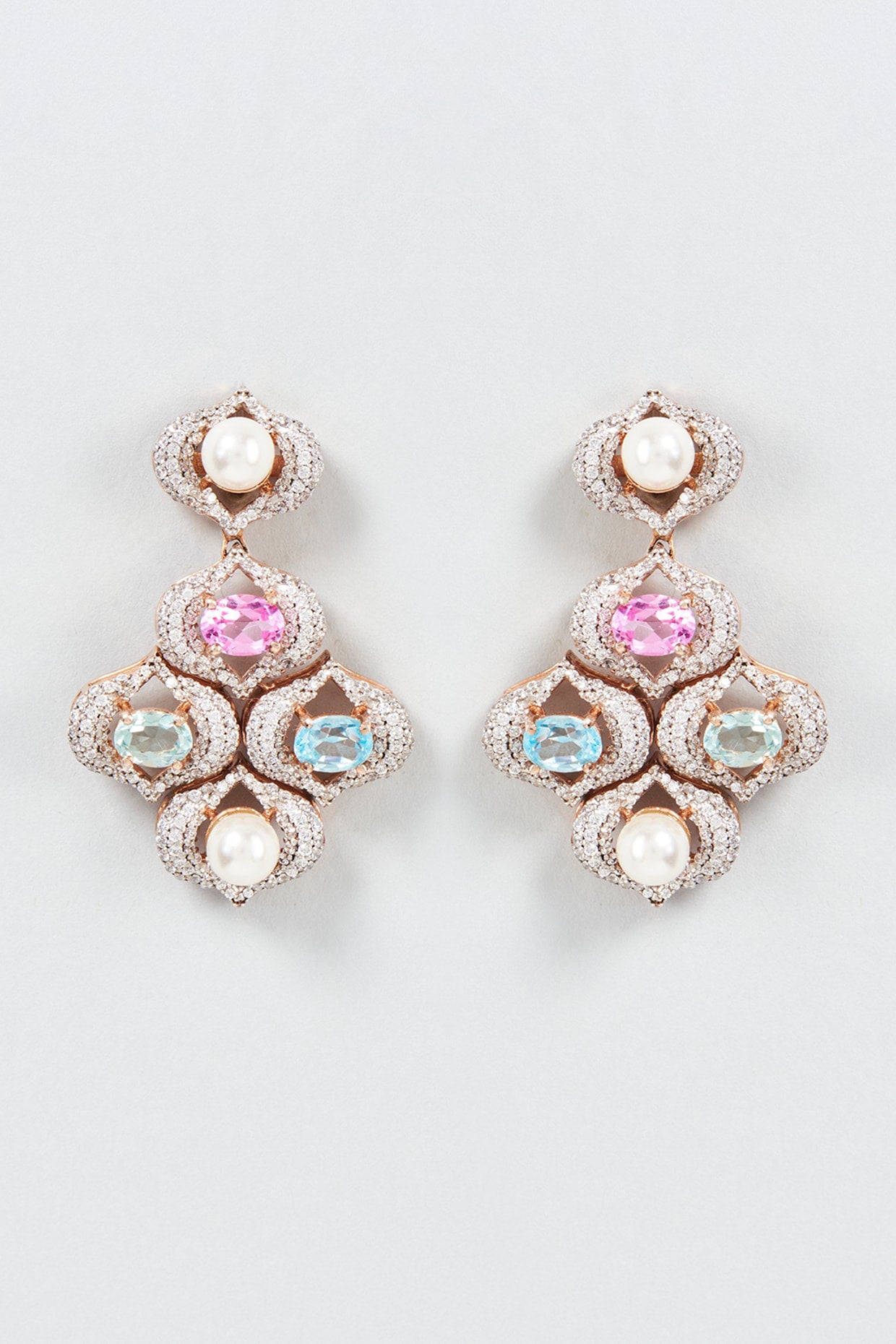 White Finish Multi-Colored Swarovski Zirconia Dangler Earrings In Sterling Silver