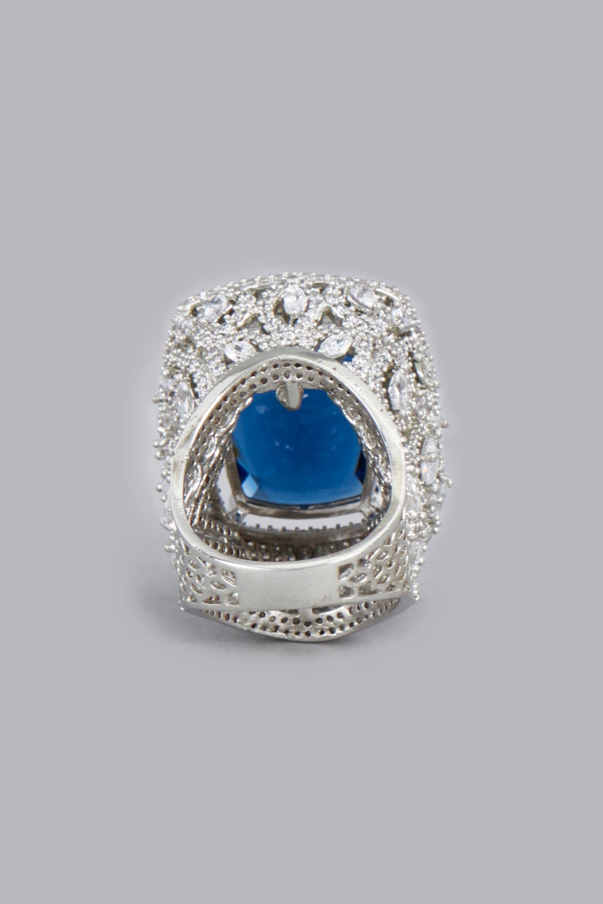 White Finish Blue Synthetic Stones & Zircons Ring