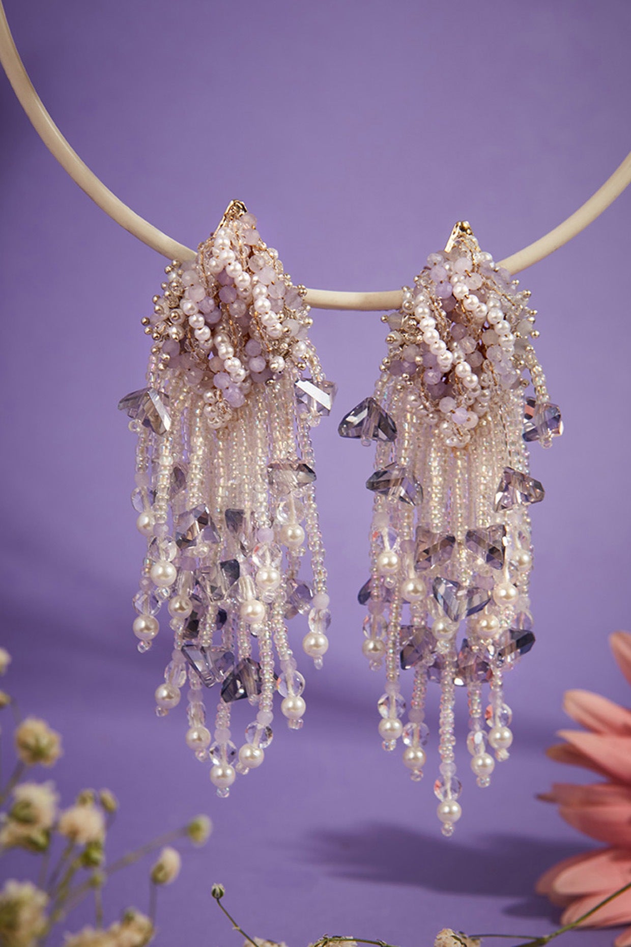 Gold Finish Dangler Earrings With Synthetic Stones
