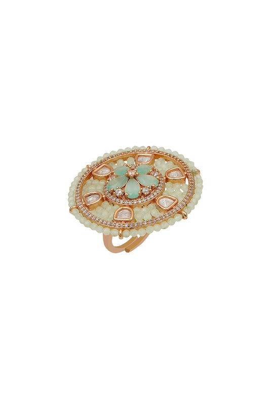 Gold Plated Mint Moissanite Polki Ring