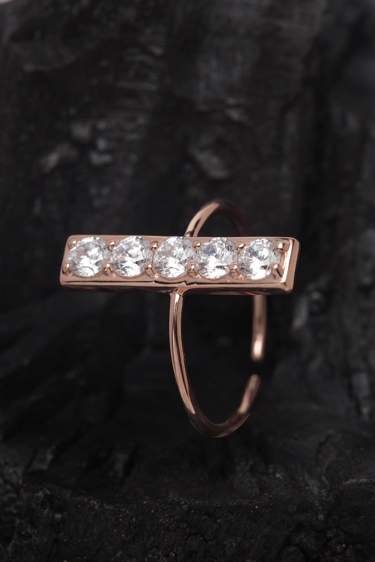 Rose Gold Finish CZ Adjustable Ring