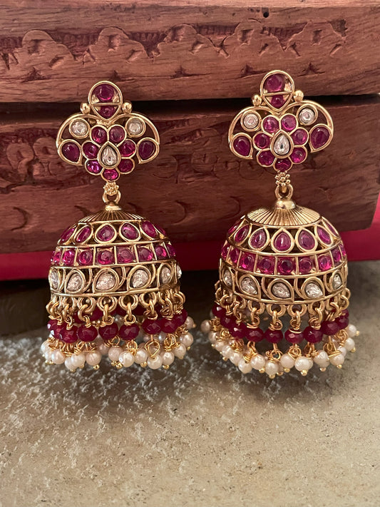 Jadau Ruby Polki Jhumki Earrings