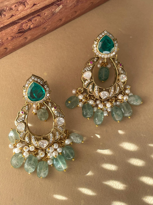 Emerald Doublet Polki Earrings