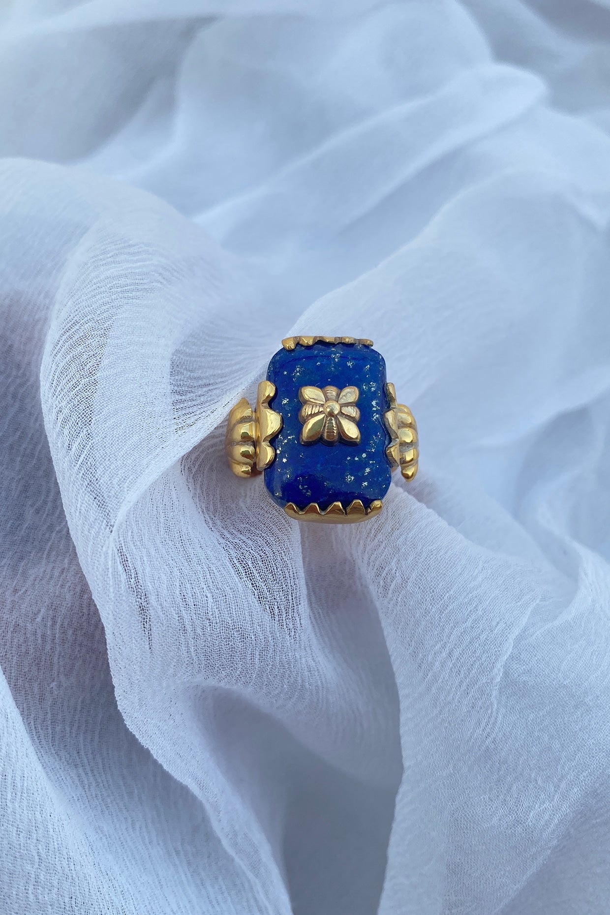 Gold Finish Lapis Lazuli Ring In Sterling Silver