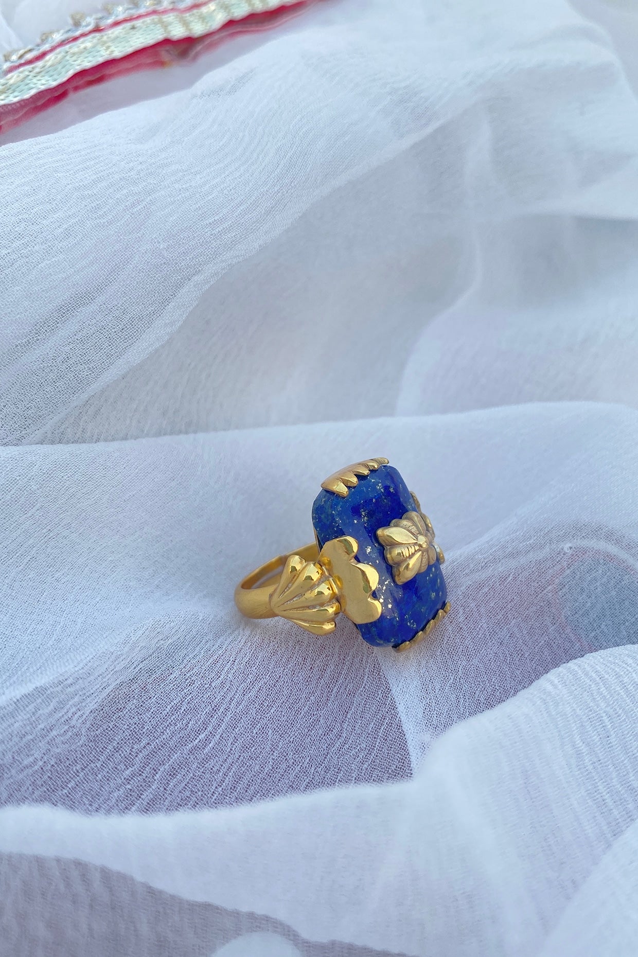 Gold Finish Lapis Lazuli Ring In Sterling Silver