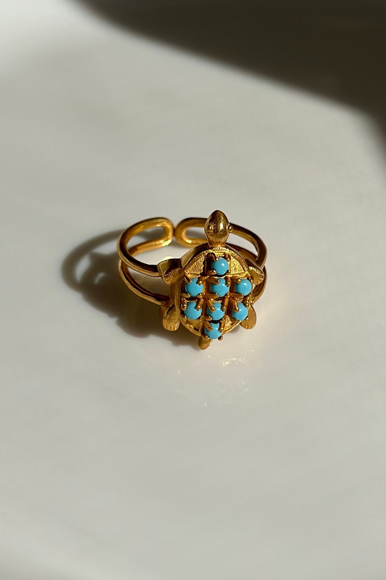 Gold Finish Turquoise Stone Ring In Sterling Silver